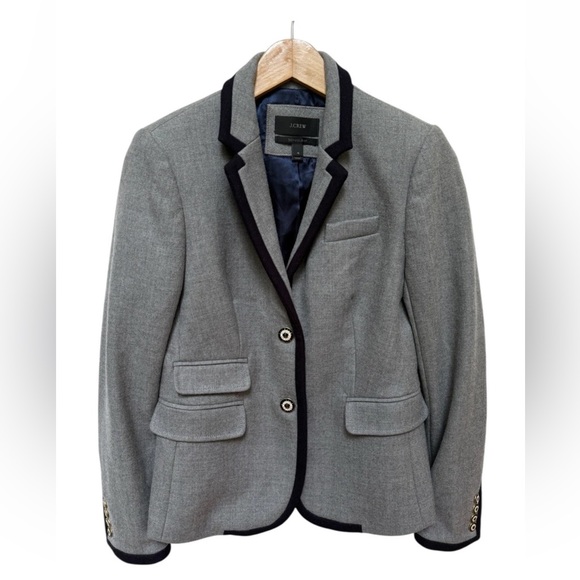 J.Crew Schoolboy Tipped Wool Blazer Academia Old Money Graphite Sz 4 Gray - Picture 2 of 12